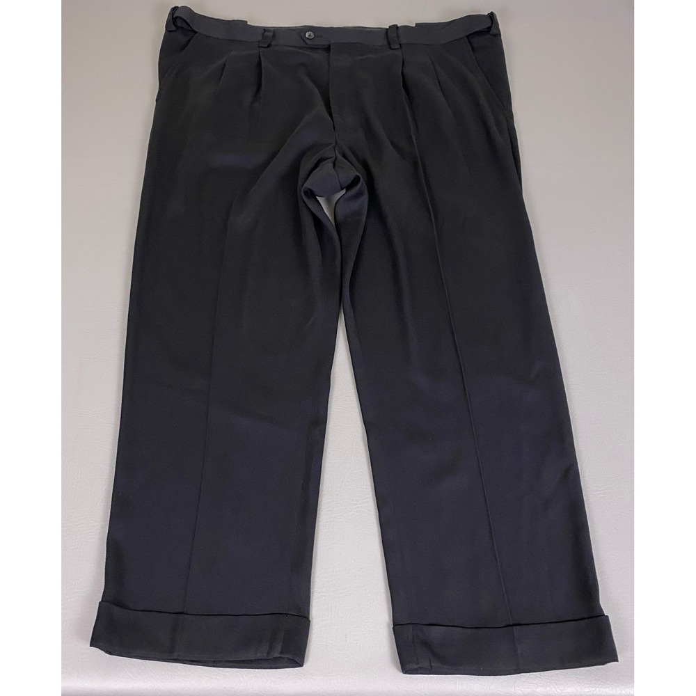GS George Dress Pants Men's 46x30 Black Pleated Front Cuffed Relaxed Fit Stretch